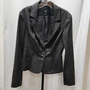 Lace Accented Grey And Black Plaid Blazer Top